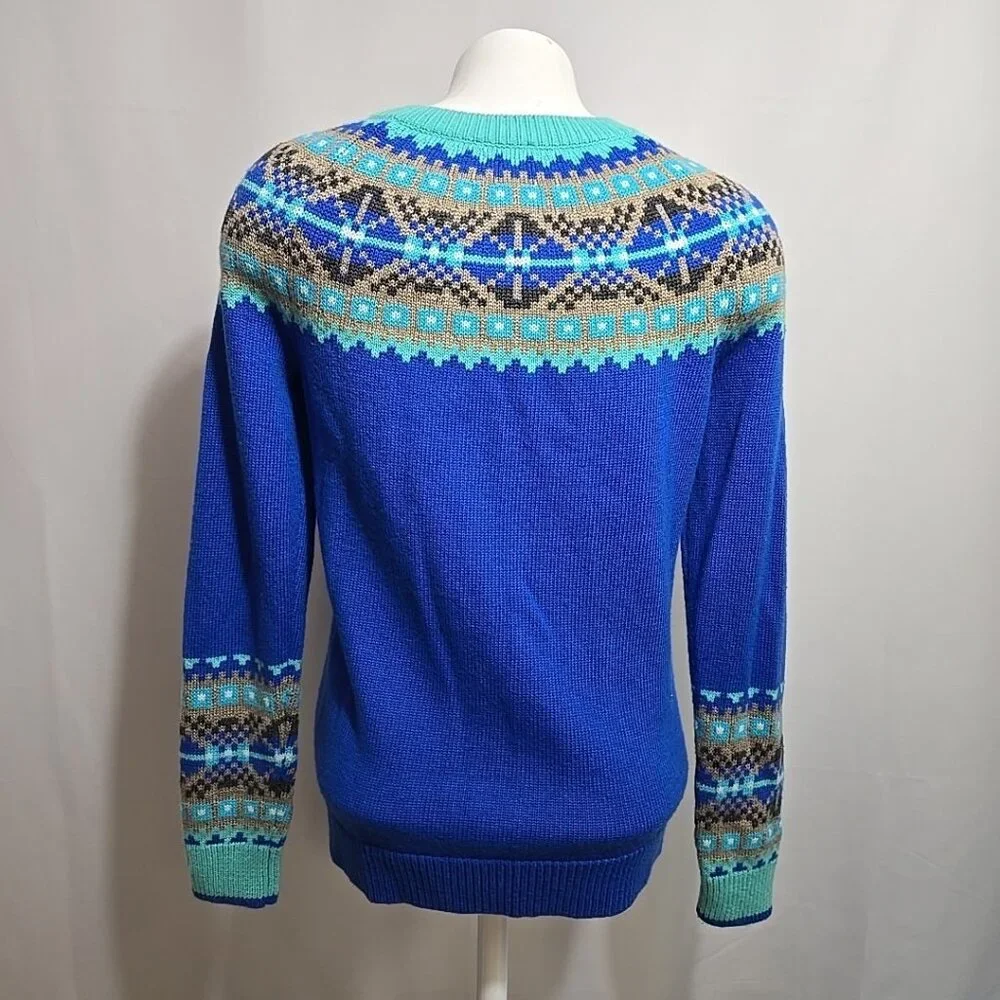 Talbots Nordic Fair Isle Cardigan Sweater Womens Size XS Lambswool Blend Blue - Picture 3 of 8